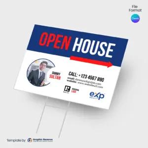 Open House Sign with Arrows Canva Template for Easy Navigation