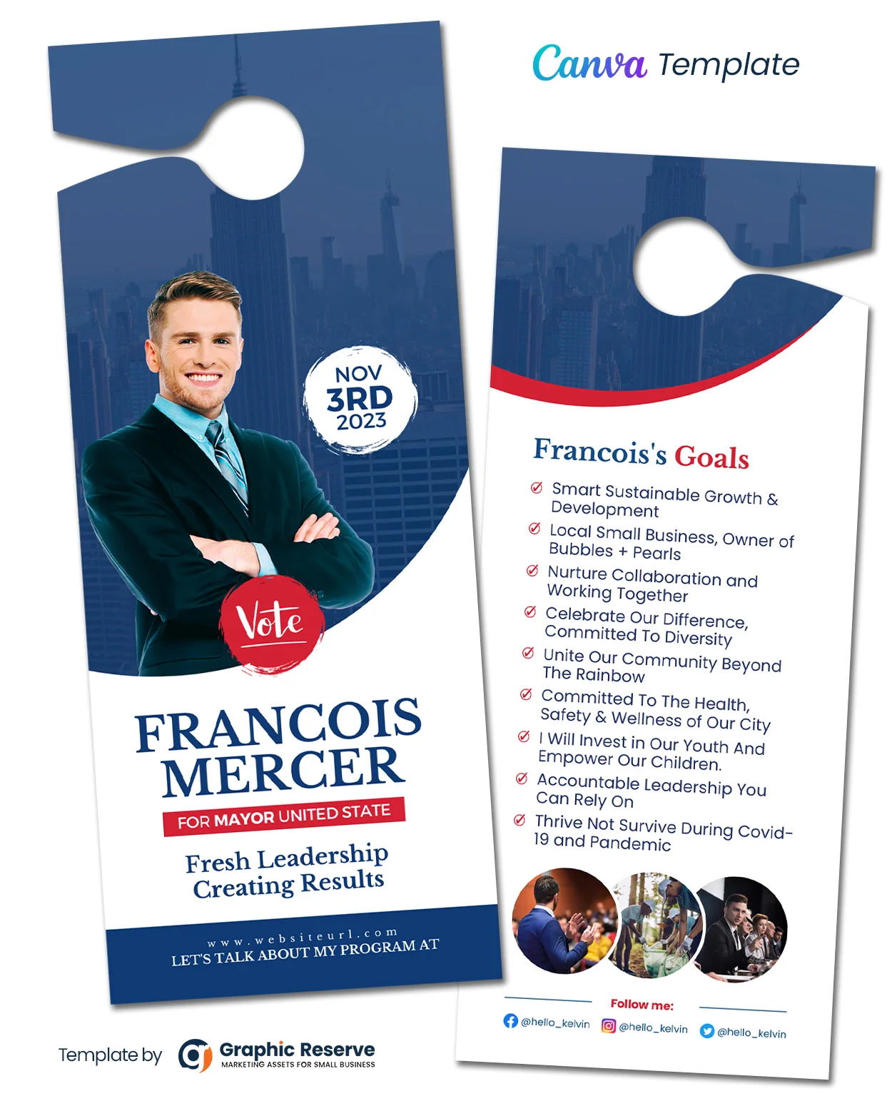 Political Candidate Door Hanger Design (Canva template)