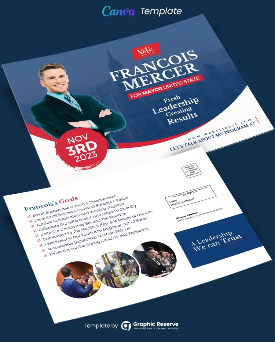 Political Direct Mail Postcard Design (Canva Template)