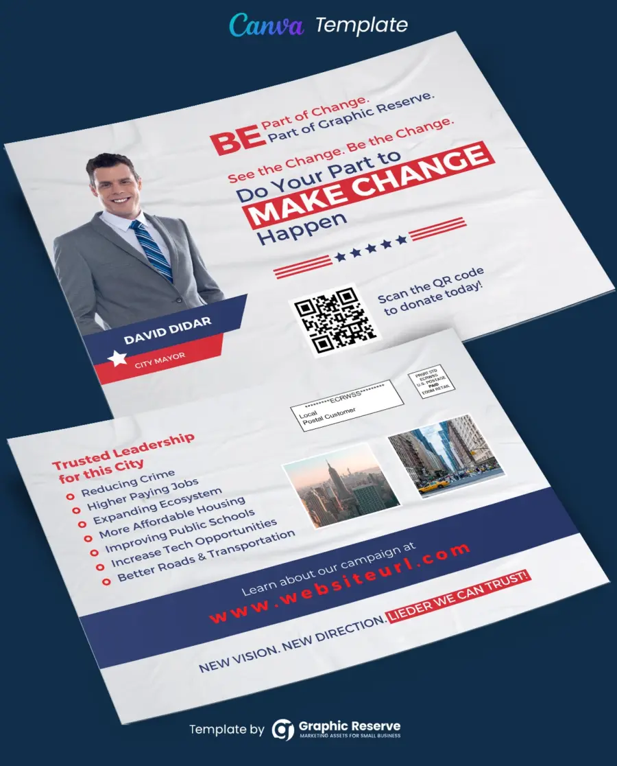 Political Election Campaign EDDM Mailer Postcard (Canva template)