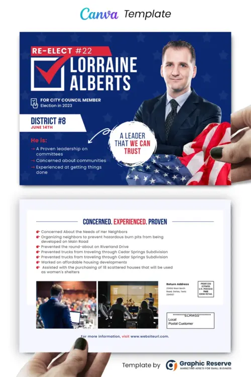 Political Re-Election Direct Mail EDDM Postcard (Canva template)