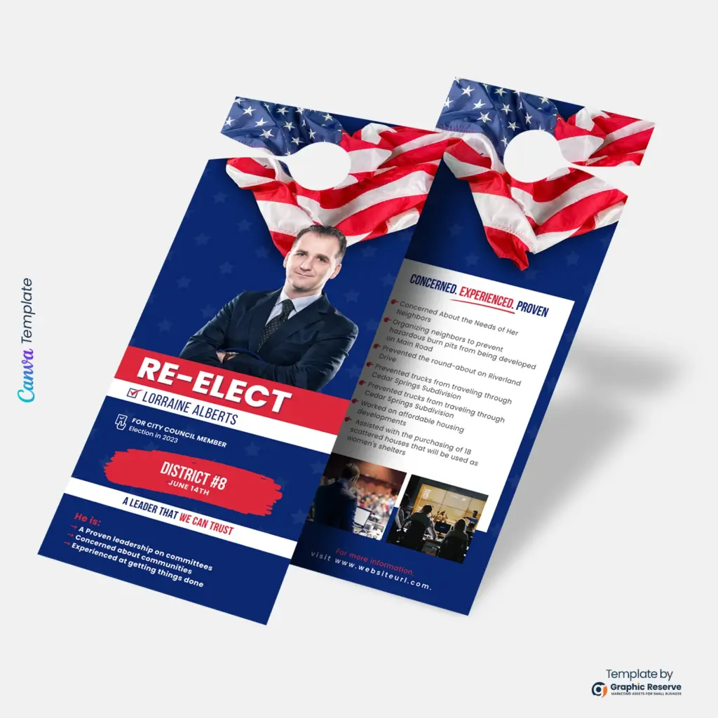 Re-Election Campaign Door Hanger Design | Printable Political Canva Template