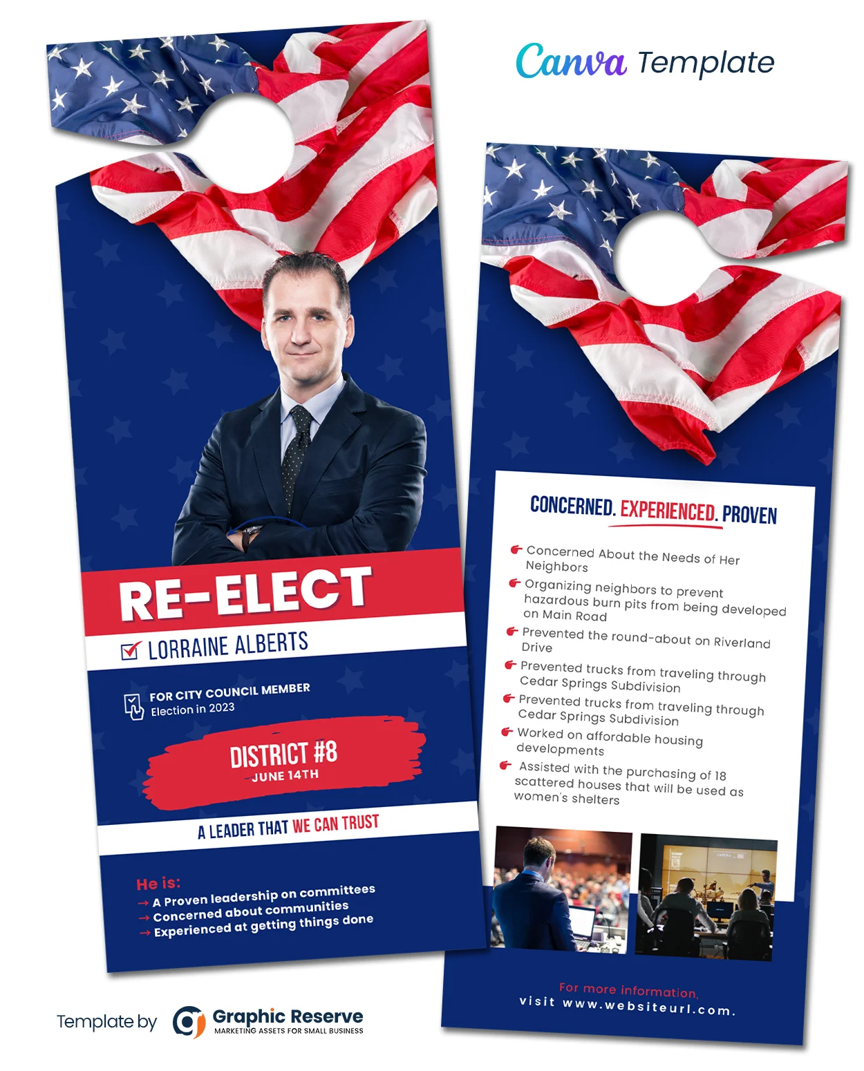 Political Re-Election Door Hanger Design (Canva template)