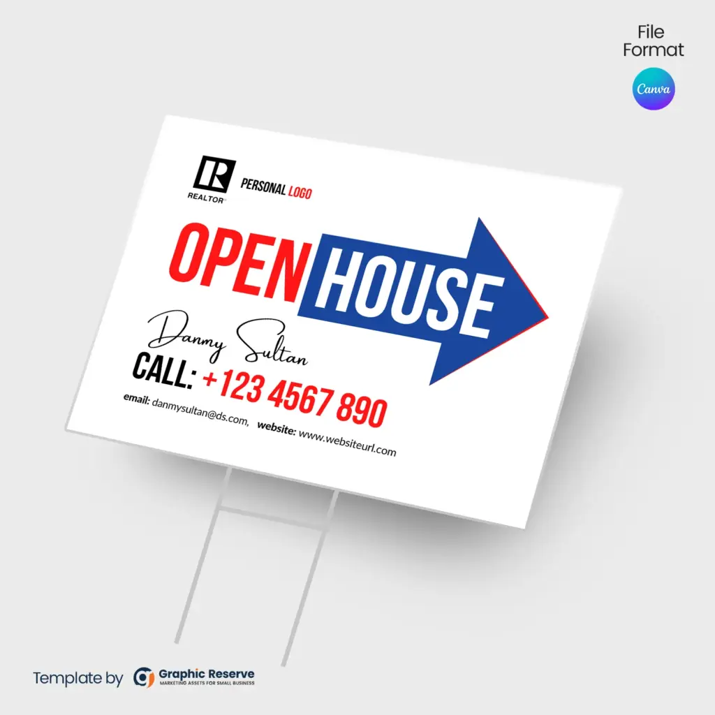 Real Estate Open House Directional Sign – Canva Customizable Design – Canva template