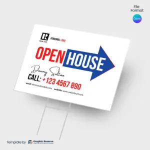 Real Estate Open House Directional Sign – Canva Customizable Design – Canva template