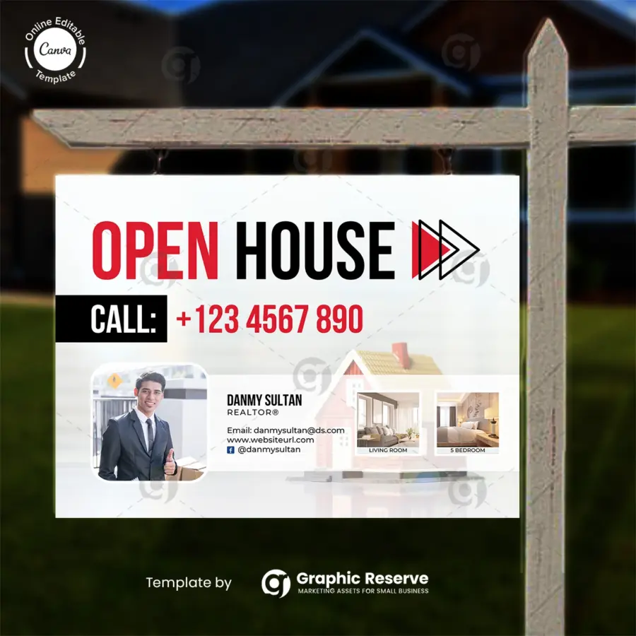 Real Estate Open House Sign – Customizable Canva Yard Sign Template