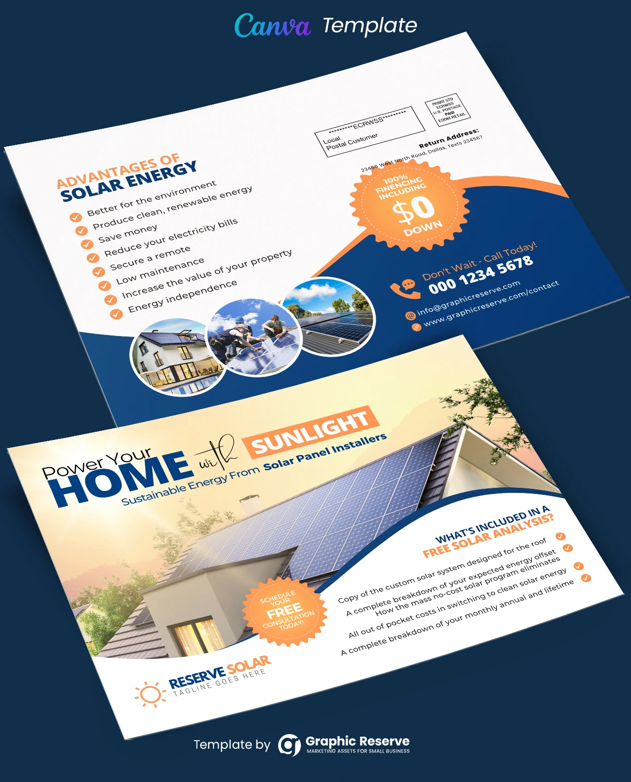 Solar Direct Mail Marketing EDDM Mailer Design Canva Template