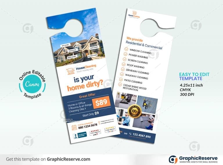 House Cleaning Service Door Hanger Design (Canva template) - Graphic ...