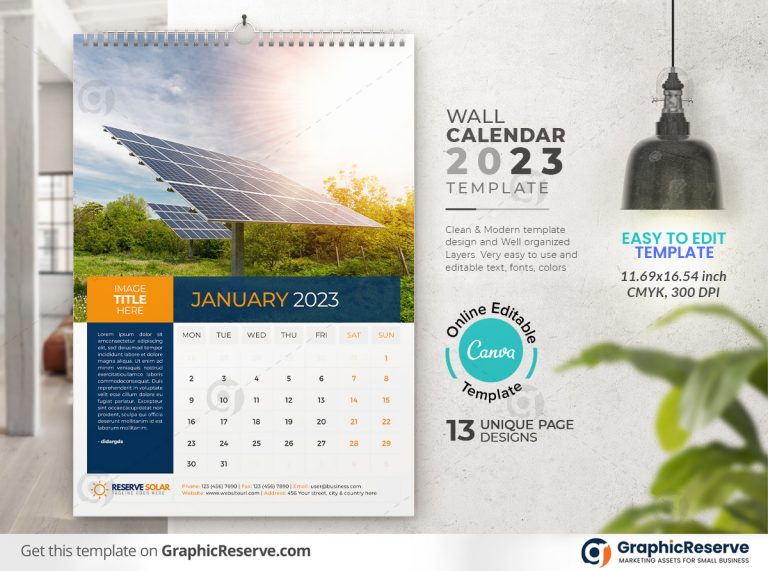 Solar Business Wall Calendar 2023 (Canva template) - Graphic Reserve