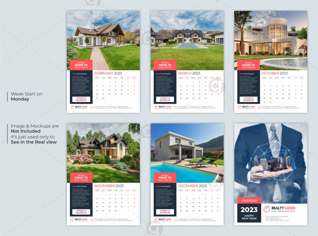 Real Estate Business Wall Calendar 2023 (Canva template) Graphic Reserve