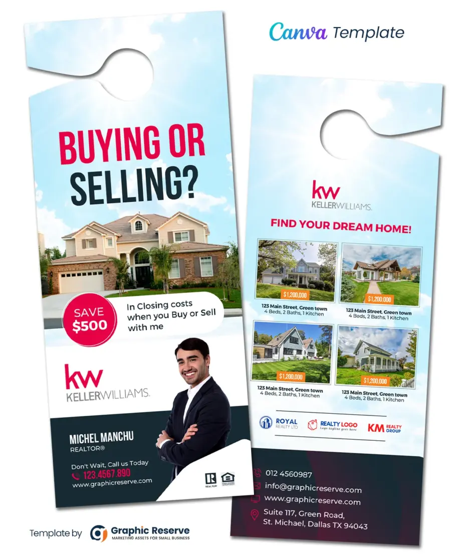 Buying or Selling Real Estate Door Hanger Design (Canva template)