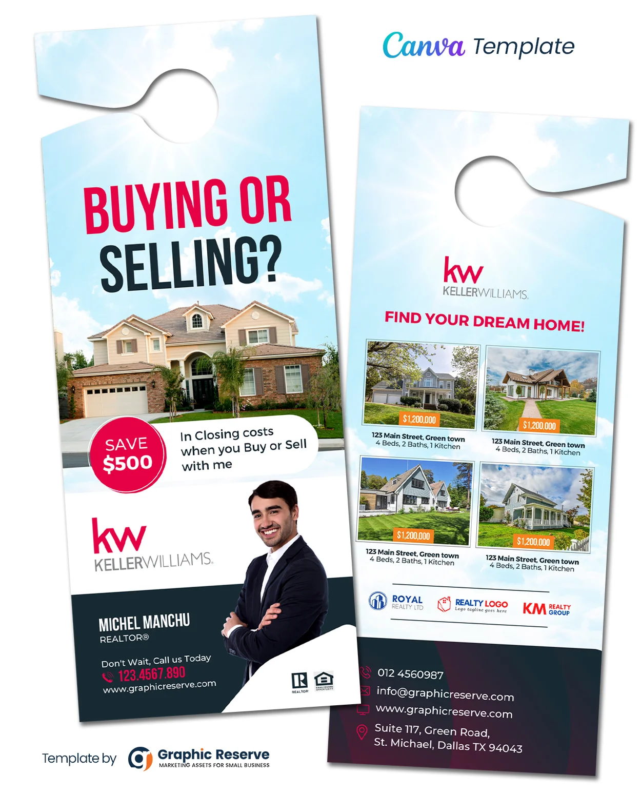 Buying or Selling Real Estate Door Hanger Design (Canva template)