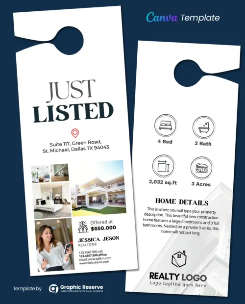 Just Listed Real Estate Door Hanger Design (Canva template)