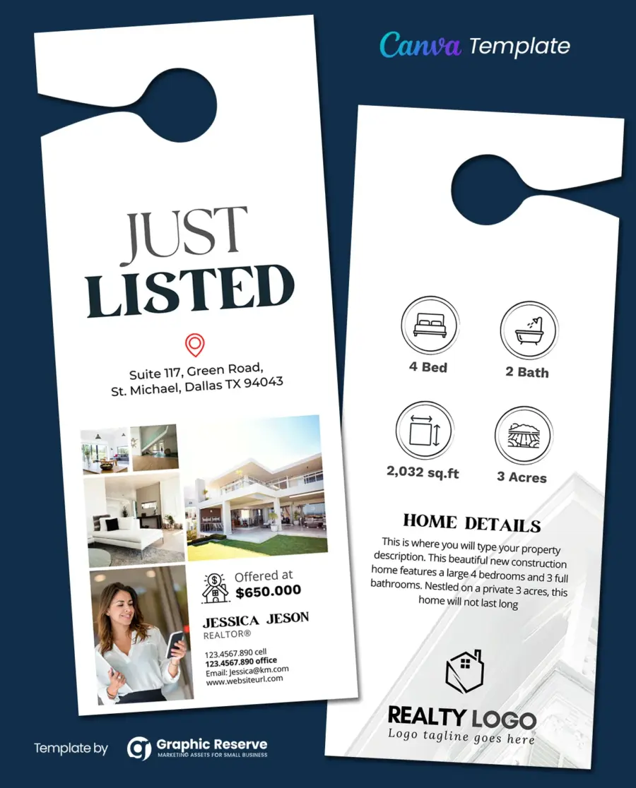 Just Listed Real Estate Door Hanger Design (Canva template)