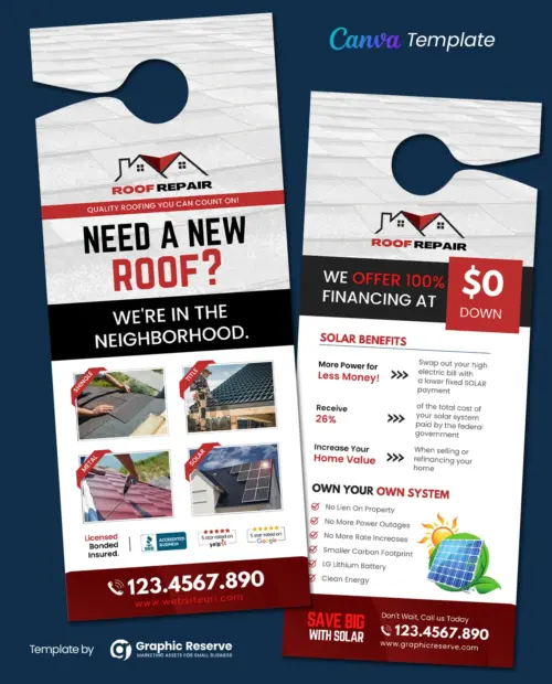 Solar Roofing Service Door Hanger Design (Canva template)