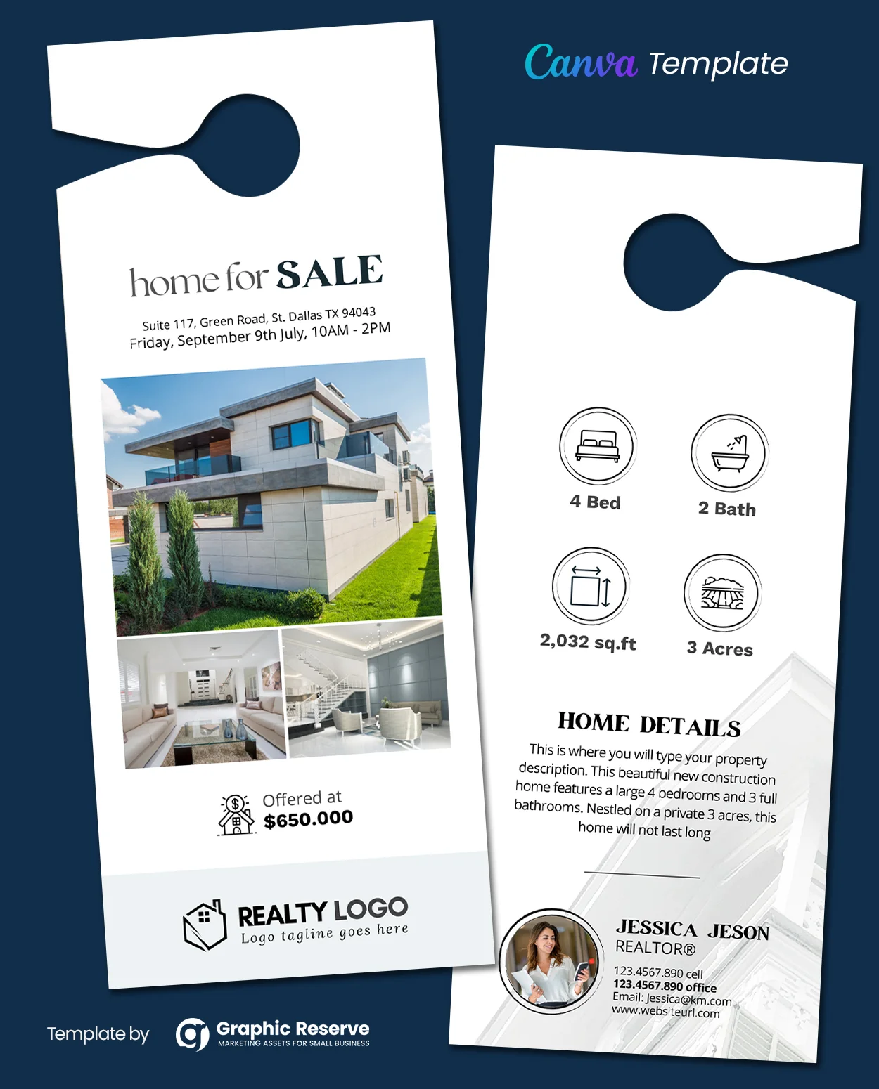 Home for Sale Real Estate Door Hanger Design (Canva template)