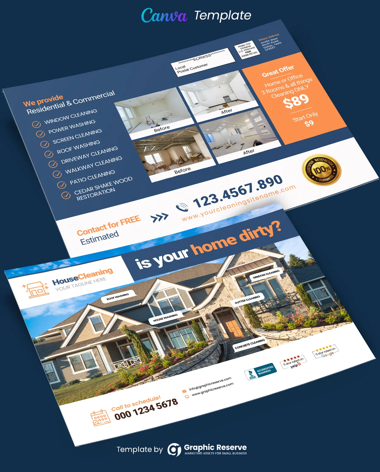 House Cleaning Service EDDM Mailer Postcard Design (Canva template)