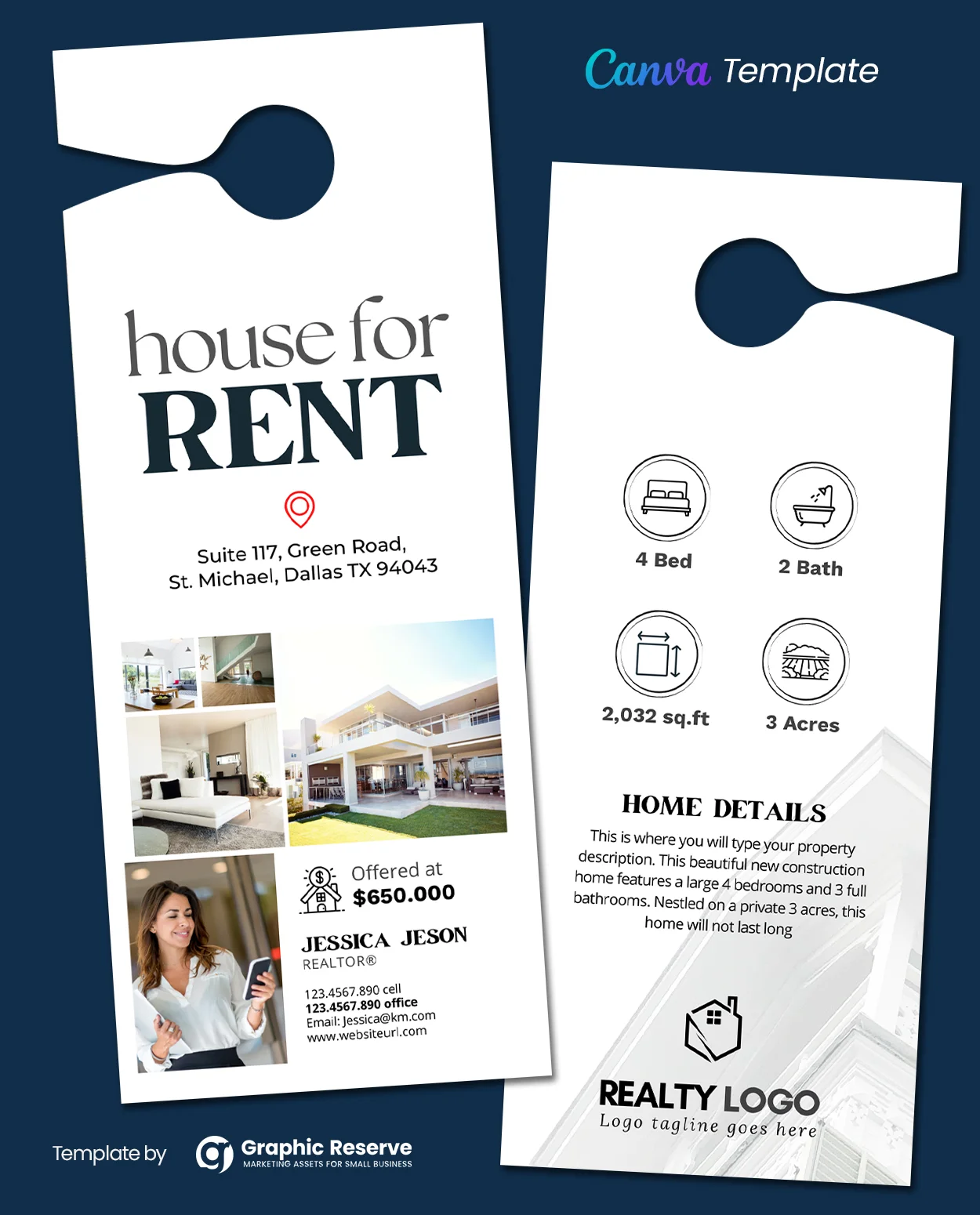 House for Rent Real Estate Door Hanger | Canva Template