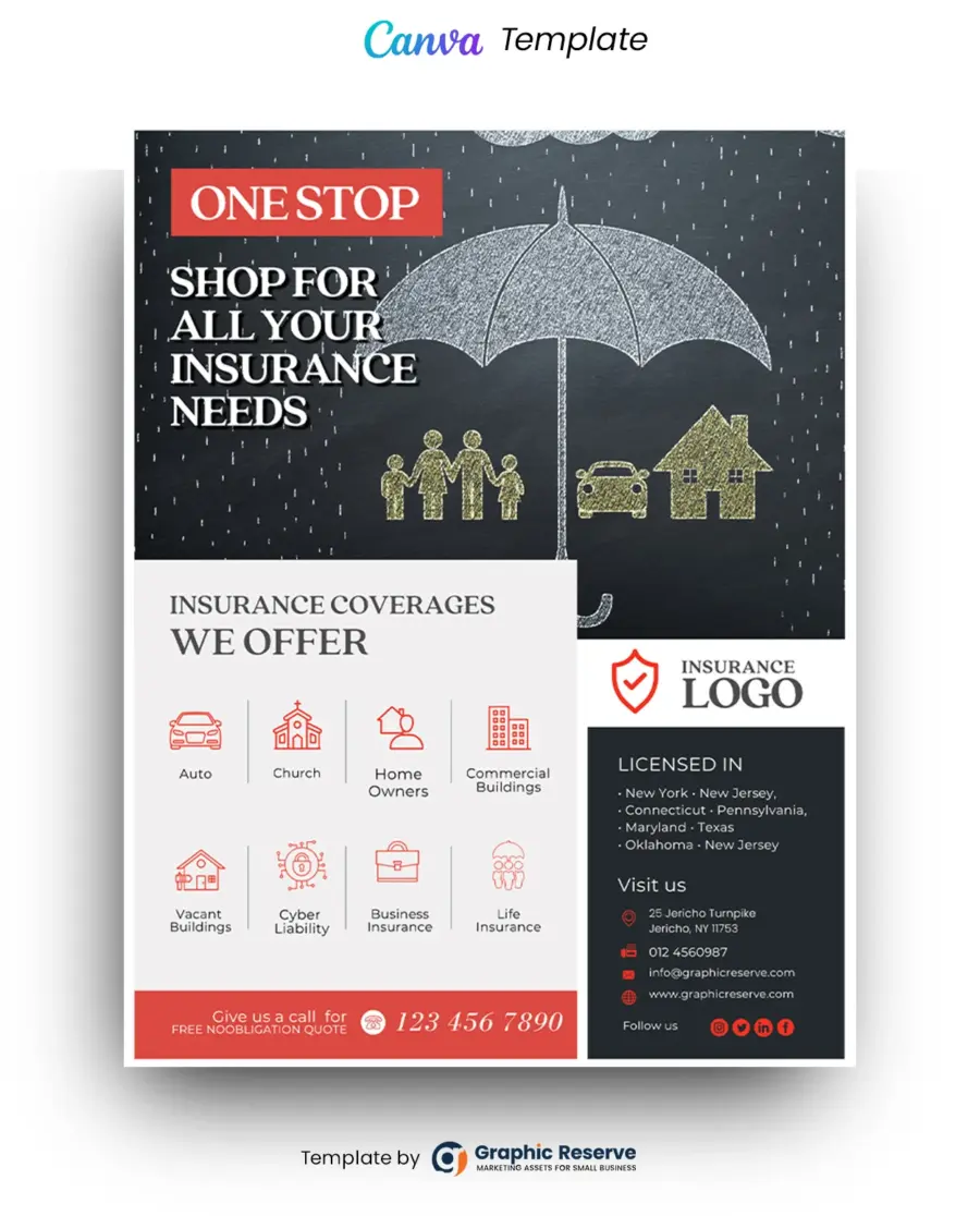 Insurance Company Flyer Design Canva Template