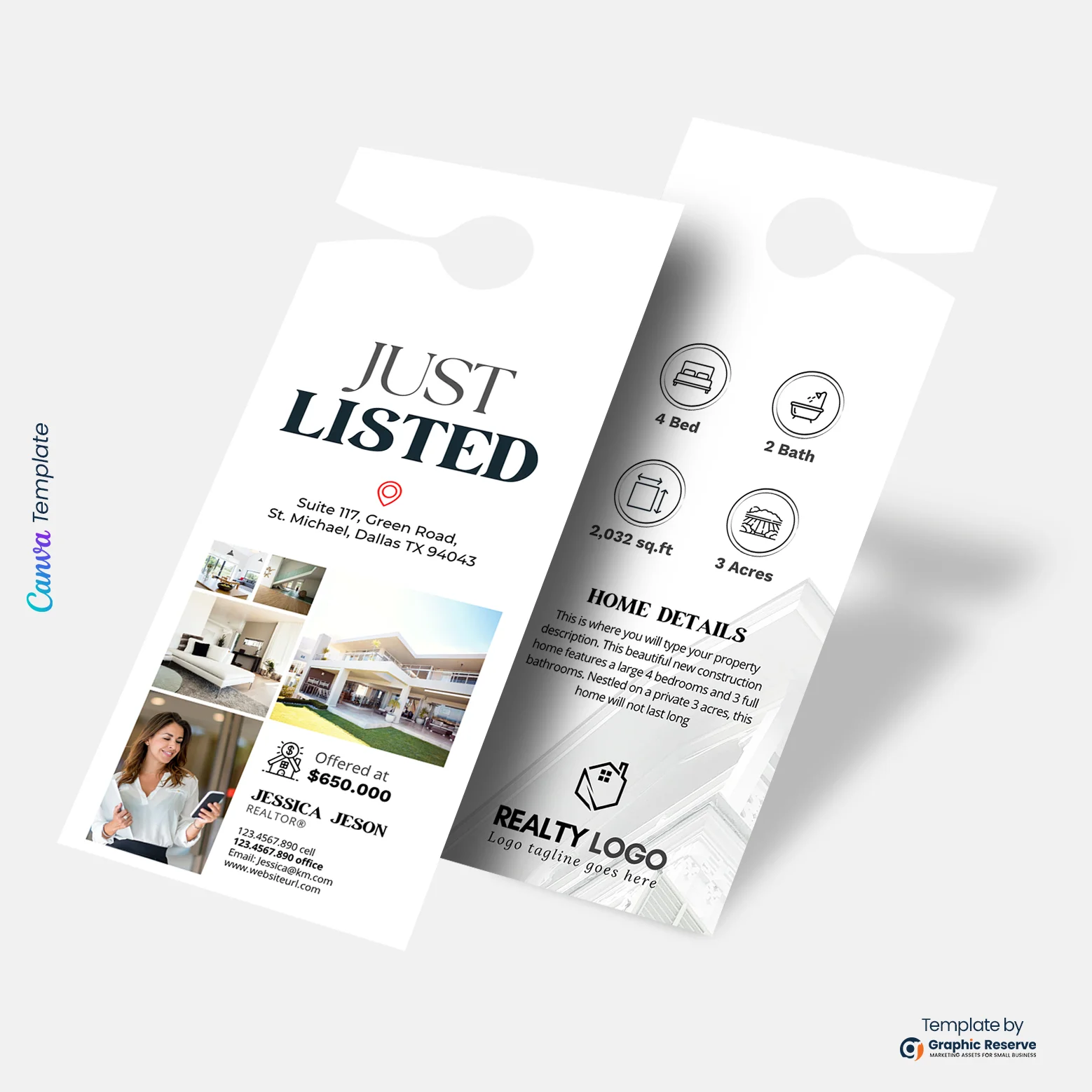 Just Listed Real Estate Door Hanger Design for realtors