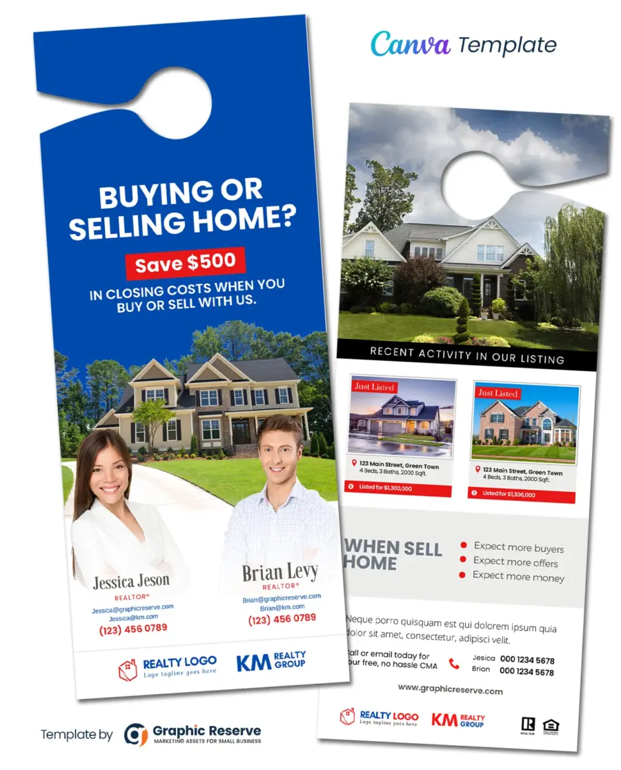 Real Estate Door Hanger Canva Template (Co-branding)