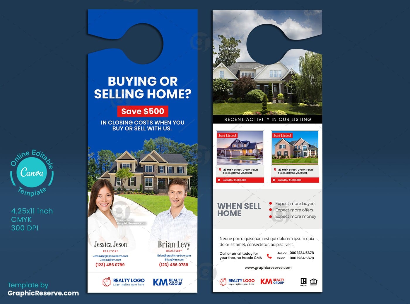 Real Estate Door Hanger Canva Template (Co-branding)