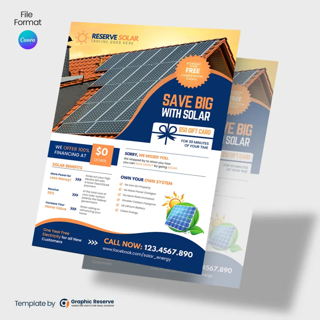 Save Big with Solar Product Flyer Design (Canva template)