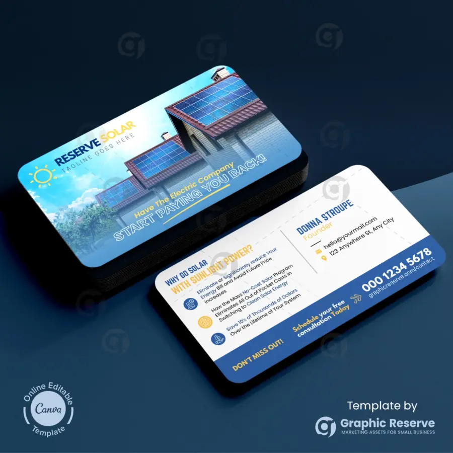 Solar Energy Business Card – Editable Canva Design for Solar Installers