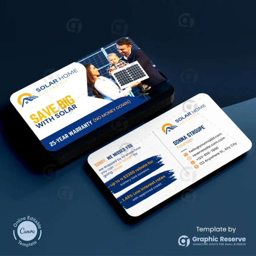 Solar Panel Company Business Card – Canva Template for Solar Pros