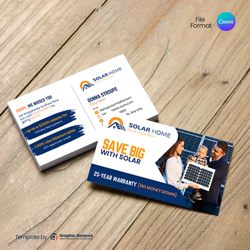 Solar Panel Company Business Card Canva Template for Solar.