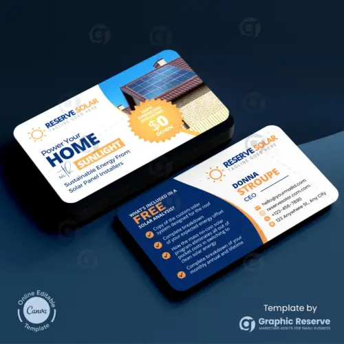 Solar Service Marketing Business Card Design (Canva template)