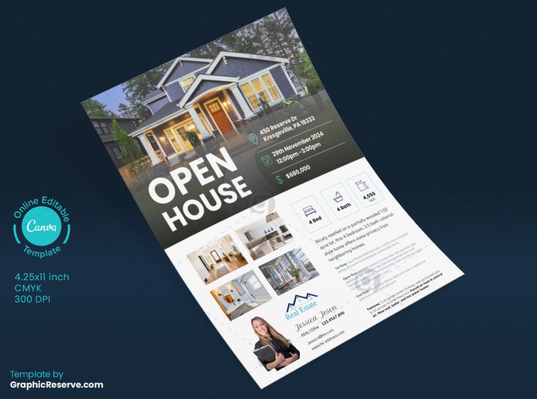 Open House Flyer Canva Design Template   Canva Open House Flyer Design Template 1 768x571 