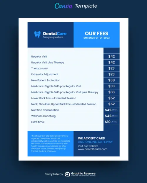 Dental Services Fee Flyer Canva template