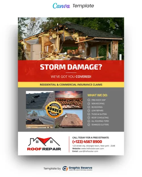 Roof Repairing Flyer Design Canva template