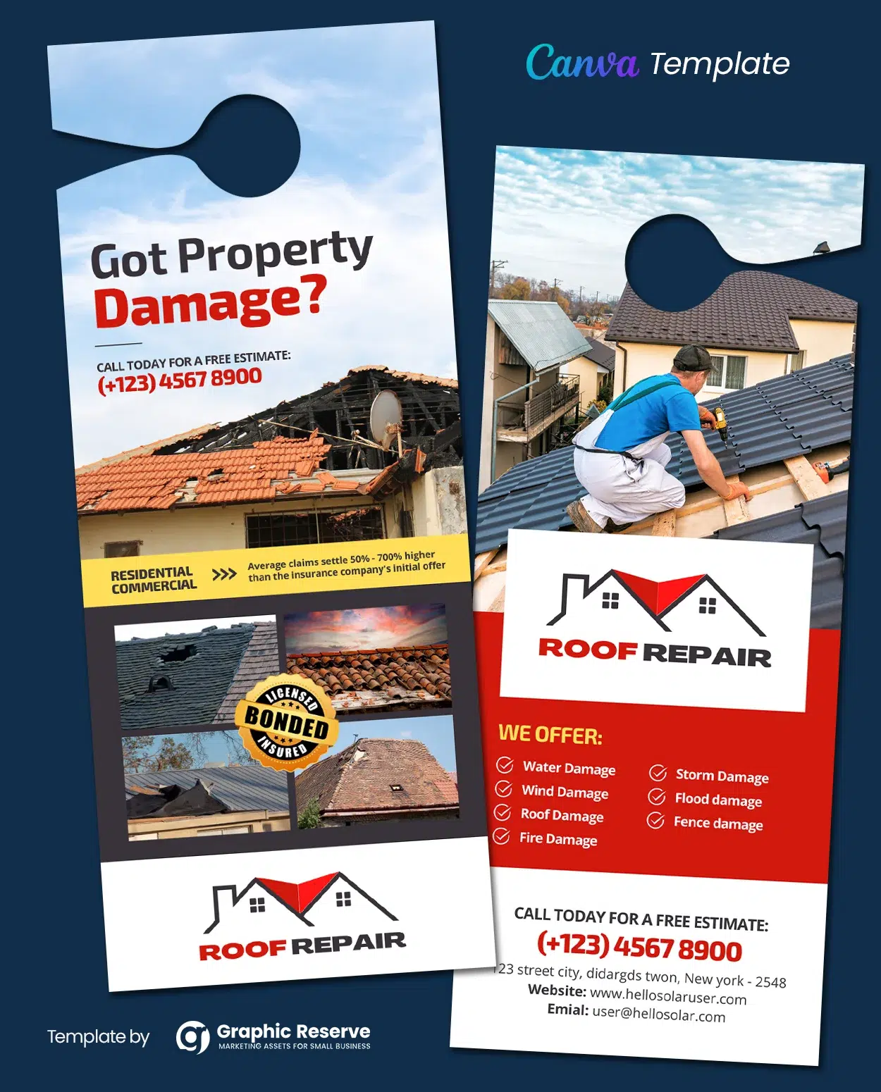 Damage Property Repairing Door Hanger Canva template