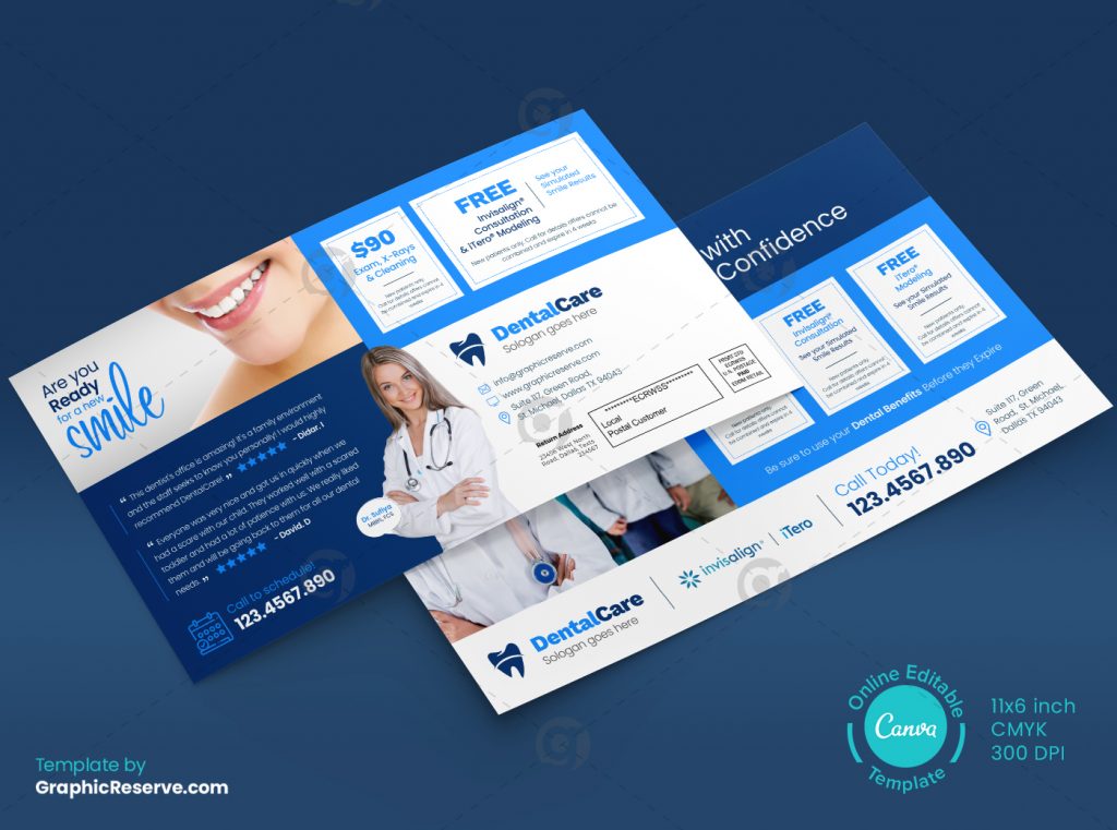Dental Direct Mail Coupon EDDM Canva Template Graphic Reserve