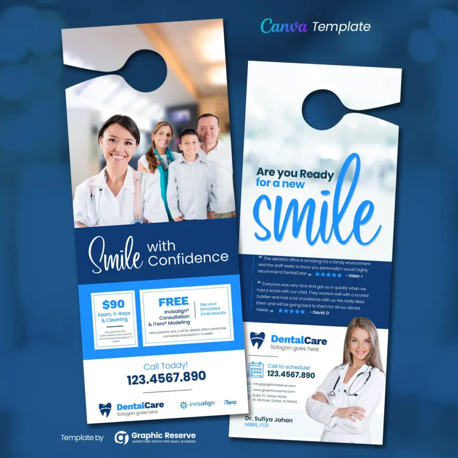 Dental Coupon Door Hanger Canva template