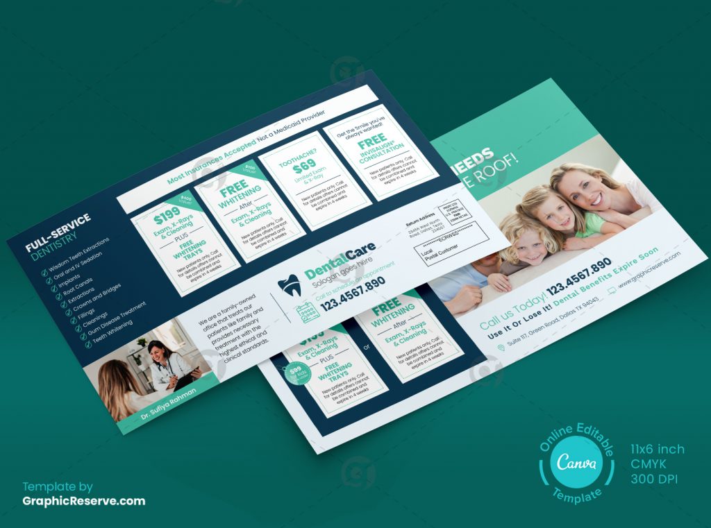 Dental Direct Mail Coupon EDDM Postcard Canva Template Graphic Reserve