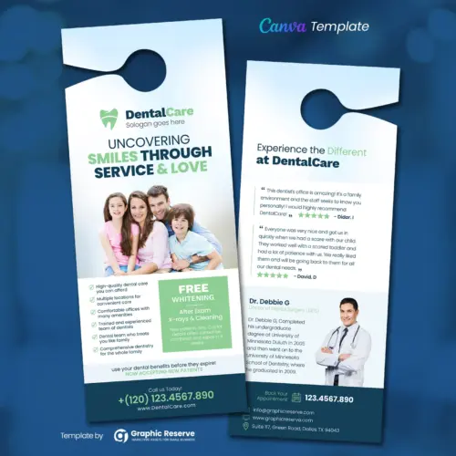 Dental Service Offer Door Hanger Design Canva template