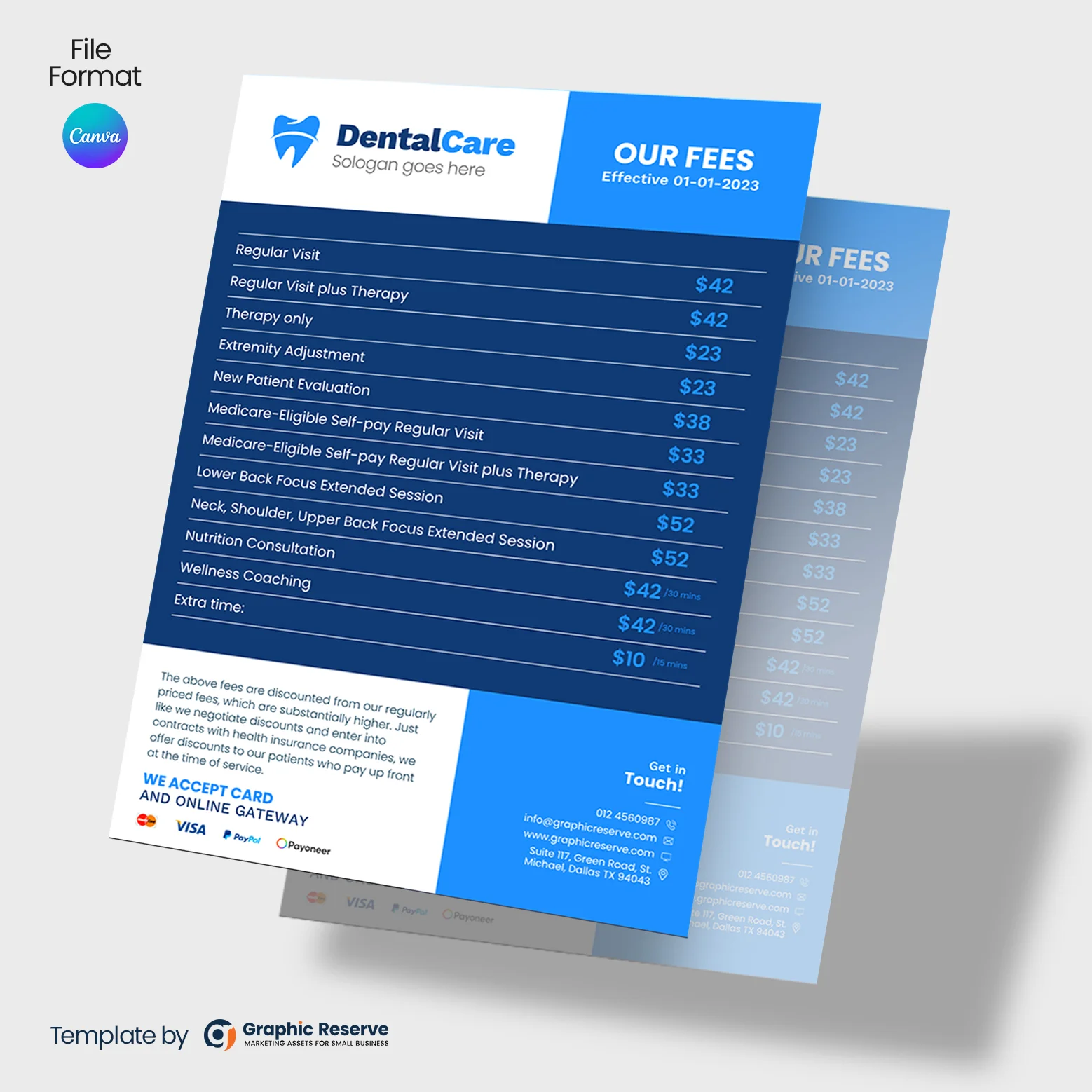 Dental Services Fee Pricing List Flyer Canva template – Canva template