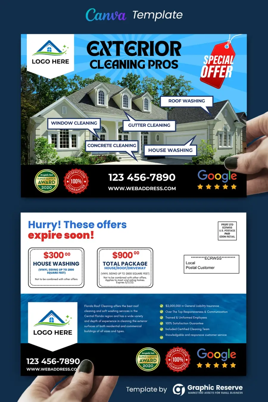 House Cleaning Postcard Template (Online Editable Canva Format)