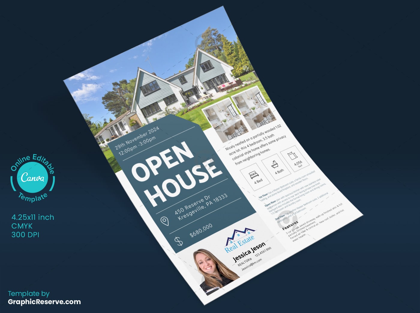 Open House Flyer Canva Template Graphic Reserve