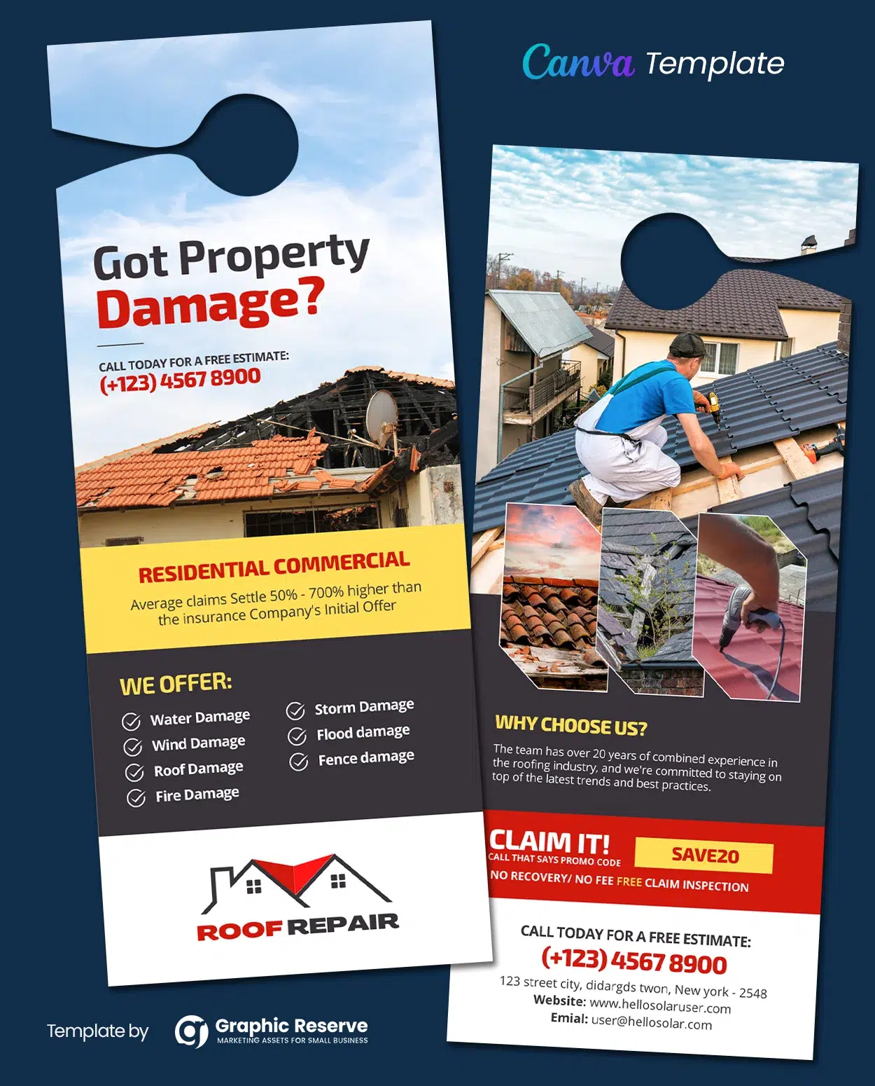 Property Damage Roofing Door Hanger Canva template