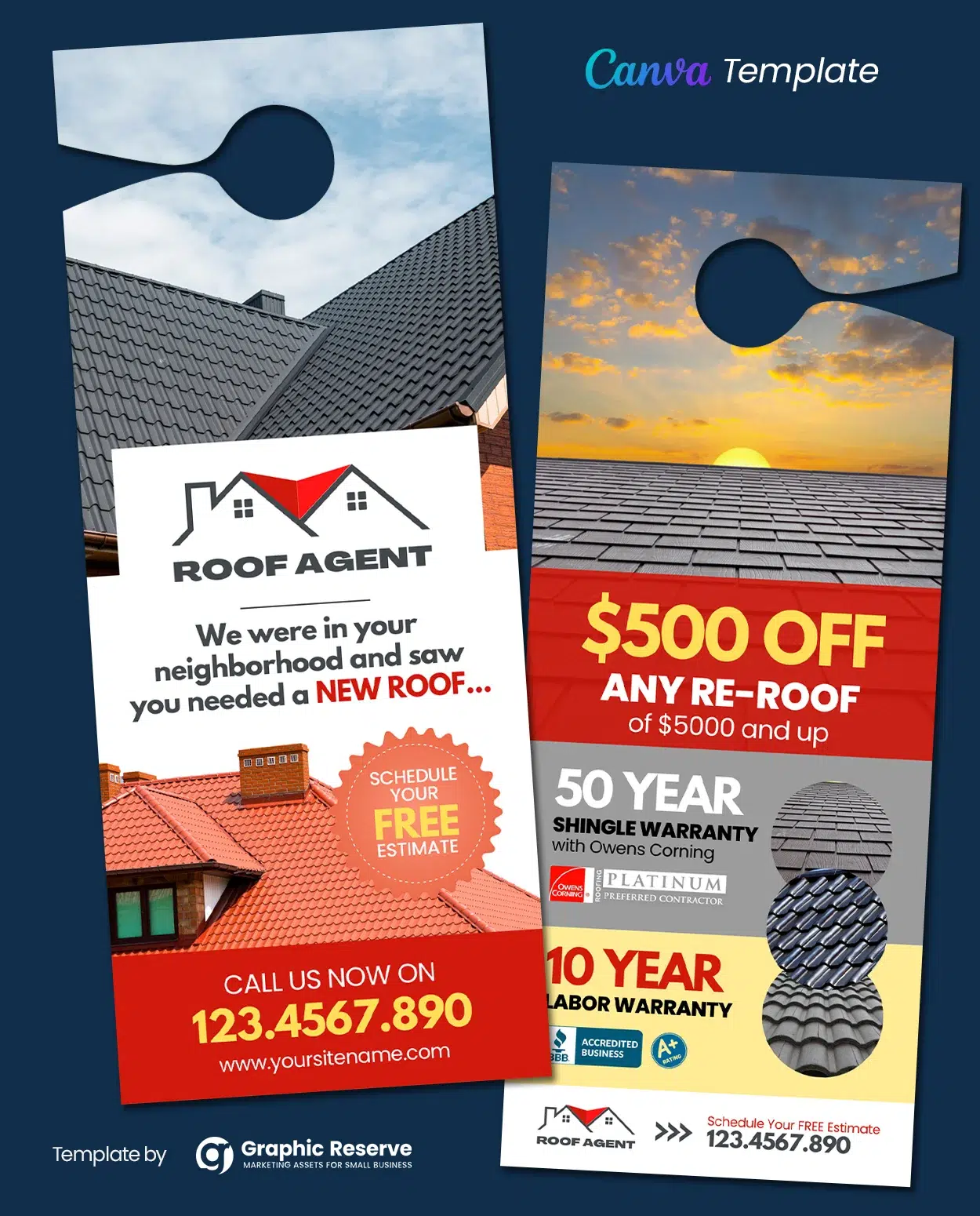 Re-Roofing Door Hanger Design Canva template