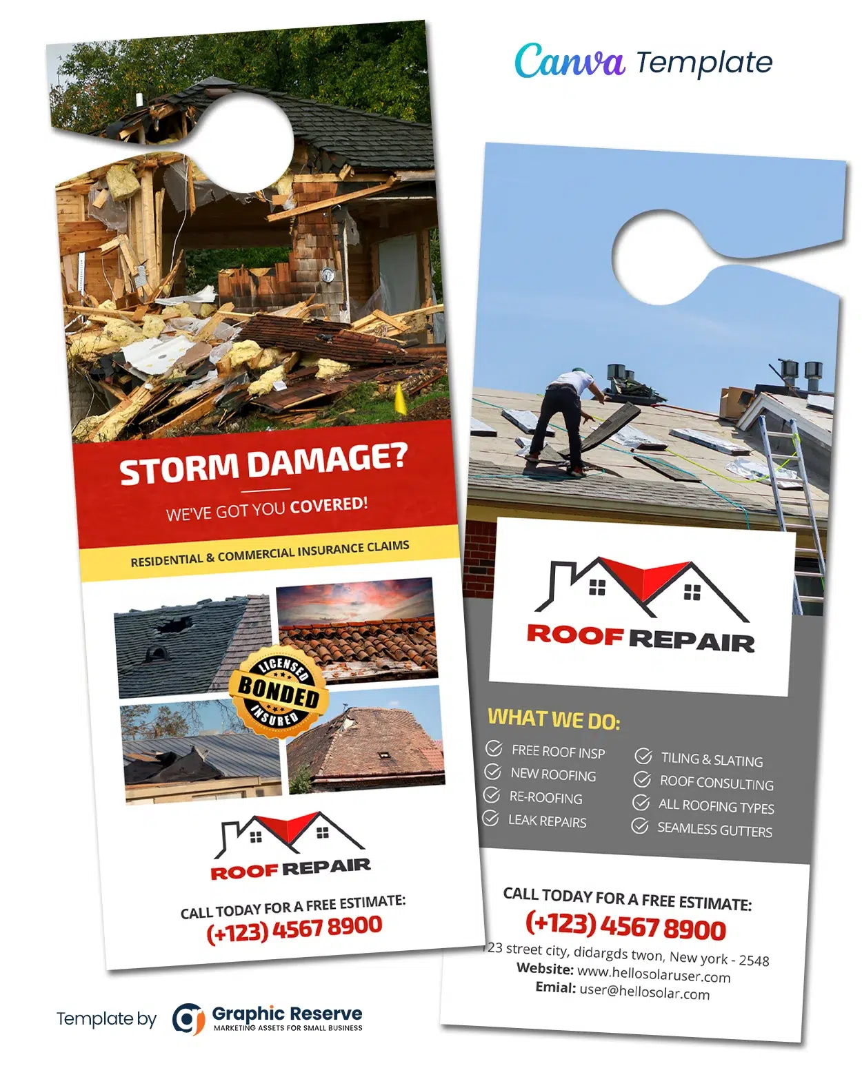 Roof Repairing Door Hanger Design Canva template