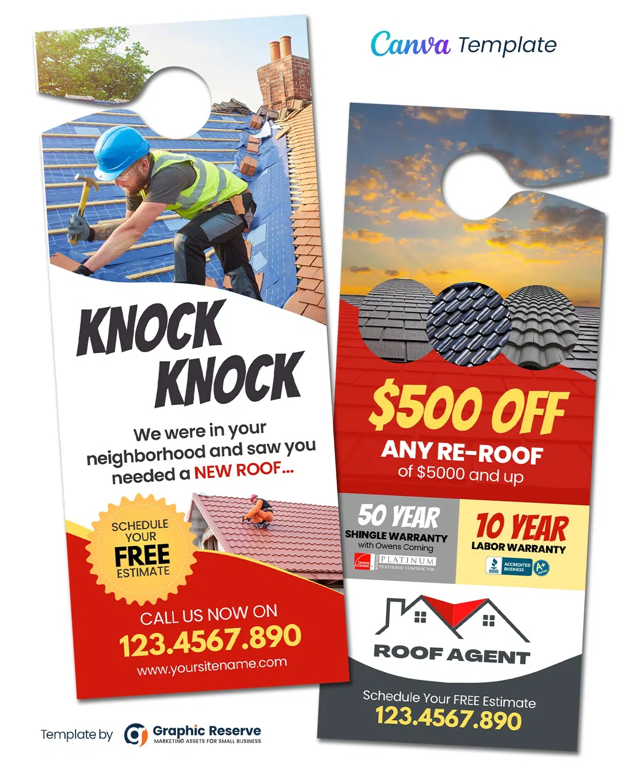Roof Repairing Door Hanger Design Canva Template