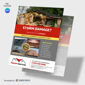 Roof Repairing Flyer Design Canva template