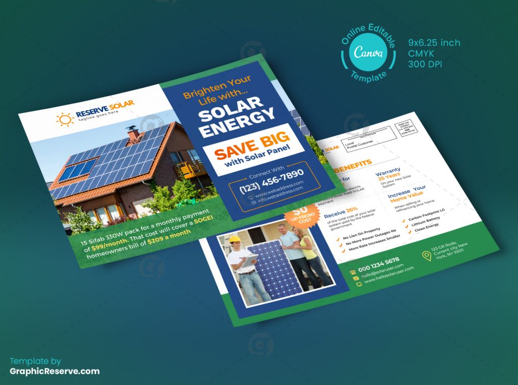 Save Big with Solar Direct Mail EDDM Mailer Design Canva Template