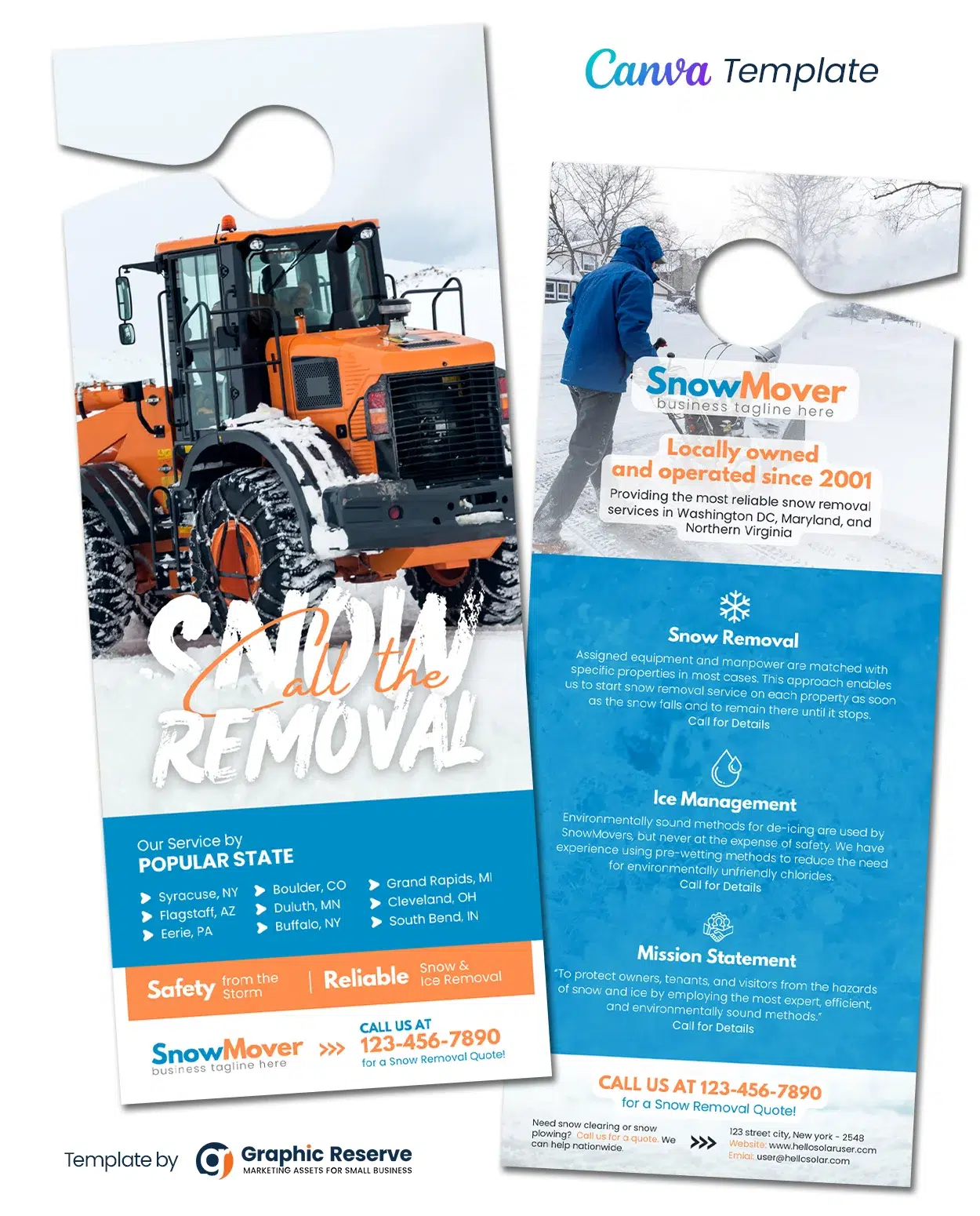 Snow Removal Service Door Hanger Design Canva template