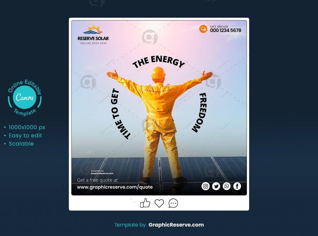 Solar social media post canva design